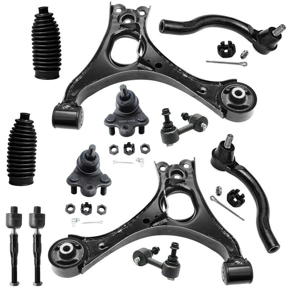 Detroit Axle - Front 12pc Control Arms Kit for 1.8L 2006-2011 Honda Civic, 2 Lower Control Arms 2 Lower Ball Joints 4 Tie Rods 2 Sway Bars 2 Boots 1.8L 2007 2008 2009 2010 Replacement