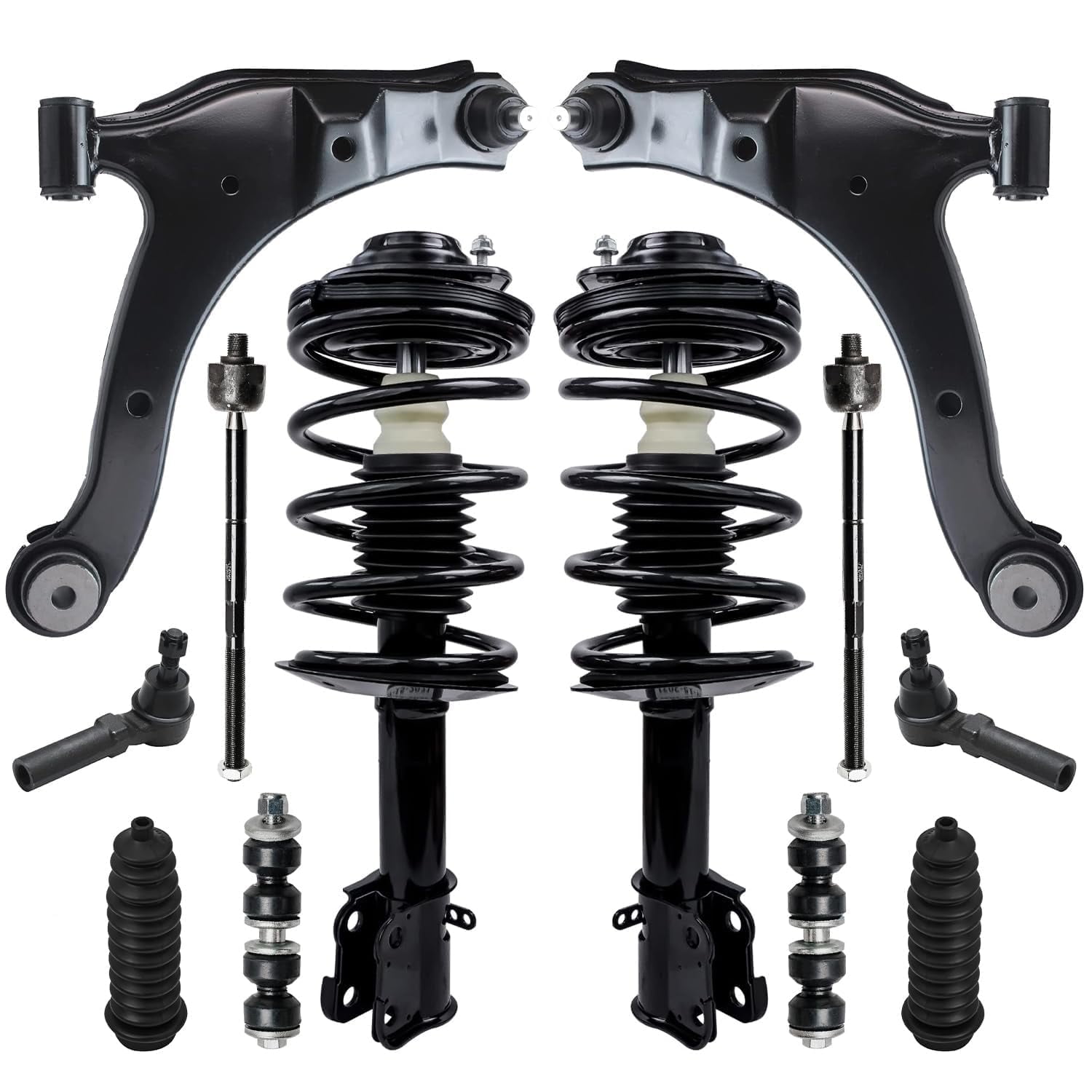 Detroit Axle - Front 12pc Control Arms Kit for 2001-2010 PT Cruiser, 2 Lower Control Arms 2 Struts 4 Tie Rods 2 Sway Bars 2 Boots and Bellows 2002 2003 2004 2005 2006 2007 2008 2009 Replacement
