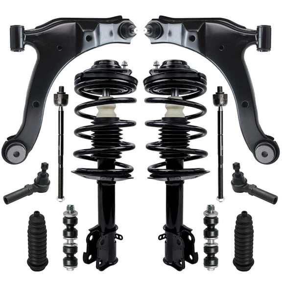 Detroit Axle - Front 12pc Control Arms Kit for 2001-2010 PT Cruiser, 2 Lower Control Arms 2 Struts 4 Tie Rods 2 Sway Bars 2 Boots and Bellows 2002 2003 2004 2005 2006 2007 2008 2009 Replacement