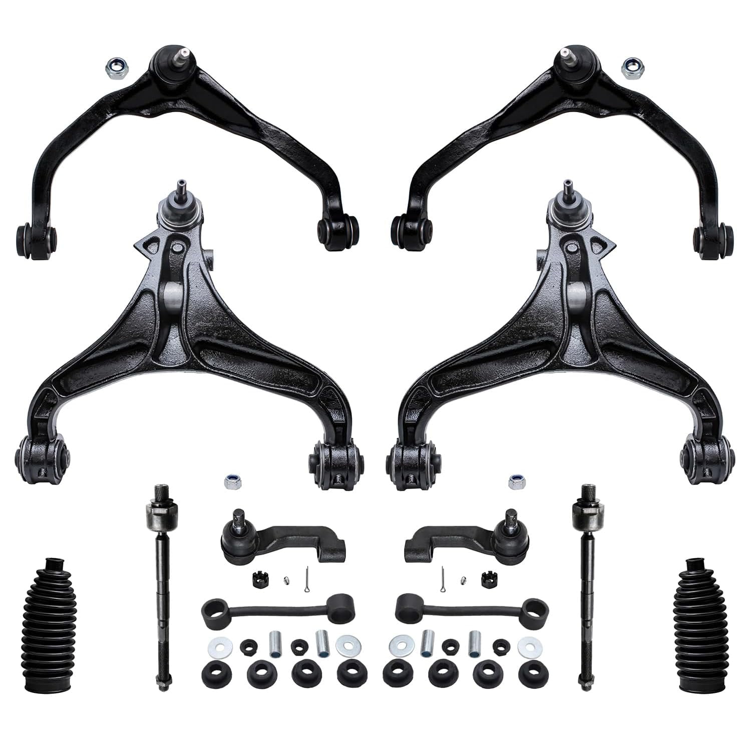 Detroit Axle - Front 12pc Control Arms Kit for 2007-2011 Dodge Nitro, 08-12 Jeep Liberty, 4 Control Arms w/Ball Joints 4 Tie Rods 2 Sway Bars 2 Boots 2007 2008 2009 2010 2011 2012 Replacement