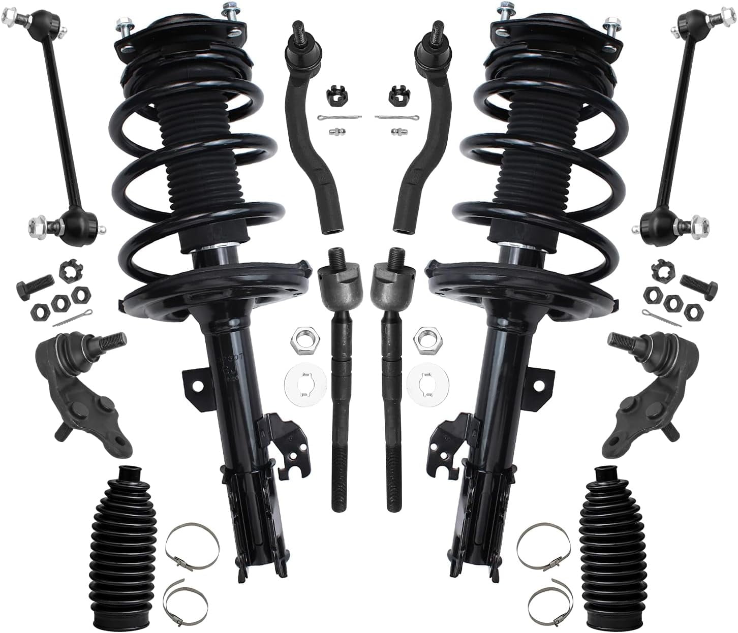 Detroit Axle - Front 12pc Struts Kit for Toyota 2007-2011 Camry, 2 Struts Coil Spring 2 Sway Bars 2 Lower Ball Joints 4 Outer Inner Tie Rods 2 Boots 2008 2009 2010 Replacement Suspension