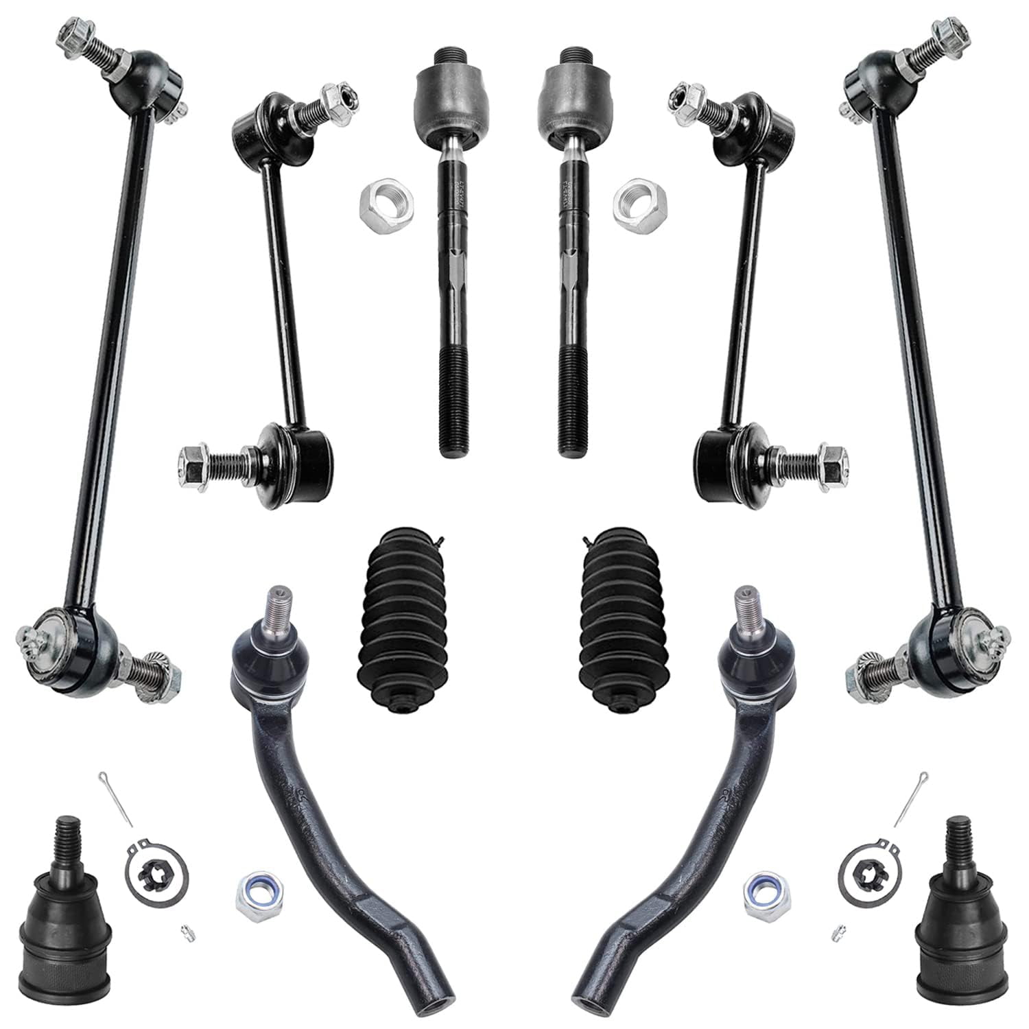 Detroit Axle - Front 12pc Suspension Kit for 01-05 Acura MDX Honda Pilot, 4 Outer Inner Tie Rods 2 Lower Ball Joints 4 Front Rear Sway Bars 2 Boots &Belows 2001 2002 2003 2004 2005 Replacement