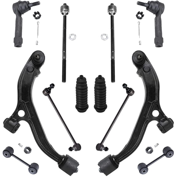 Detroit Axle - 12pc Front End Kit for 2001-2004 Dodge Grand Caravan Chrysler Town & Country 2001-2003 Voyager 2 Lower Control Arms 4 Sway Bars Front & Rear 4 Outer Inner Tie Rods 2 Boots Replacement