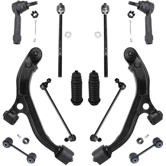 Detroit Axle - Front 12pc Suspension Kit for 01-07 Dodge Grand Caravan Chrysler Town & Country, 01-03 Voyager 2 Lower Control Arms 4 Sway Bars Front & Rear 4 Outer & Inner Tie Rods 2 Boots