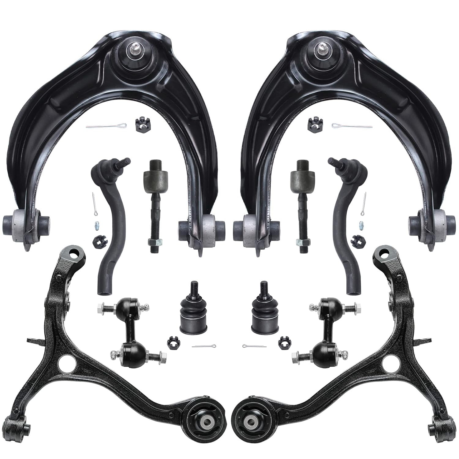 Detroit Axle - Front 12pc Suspension Kit for 08-12 Honda Accord 2008 2009 2010 2011 2012, 4 Upper and Lower Control Arms 2 Lower Ball Joints 4 Tie Rods 2 Sway Bars Replacement