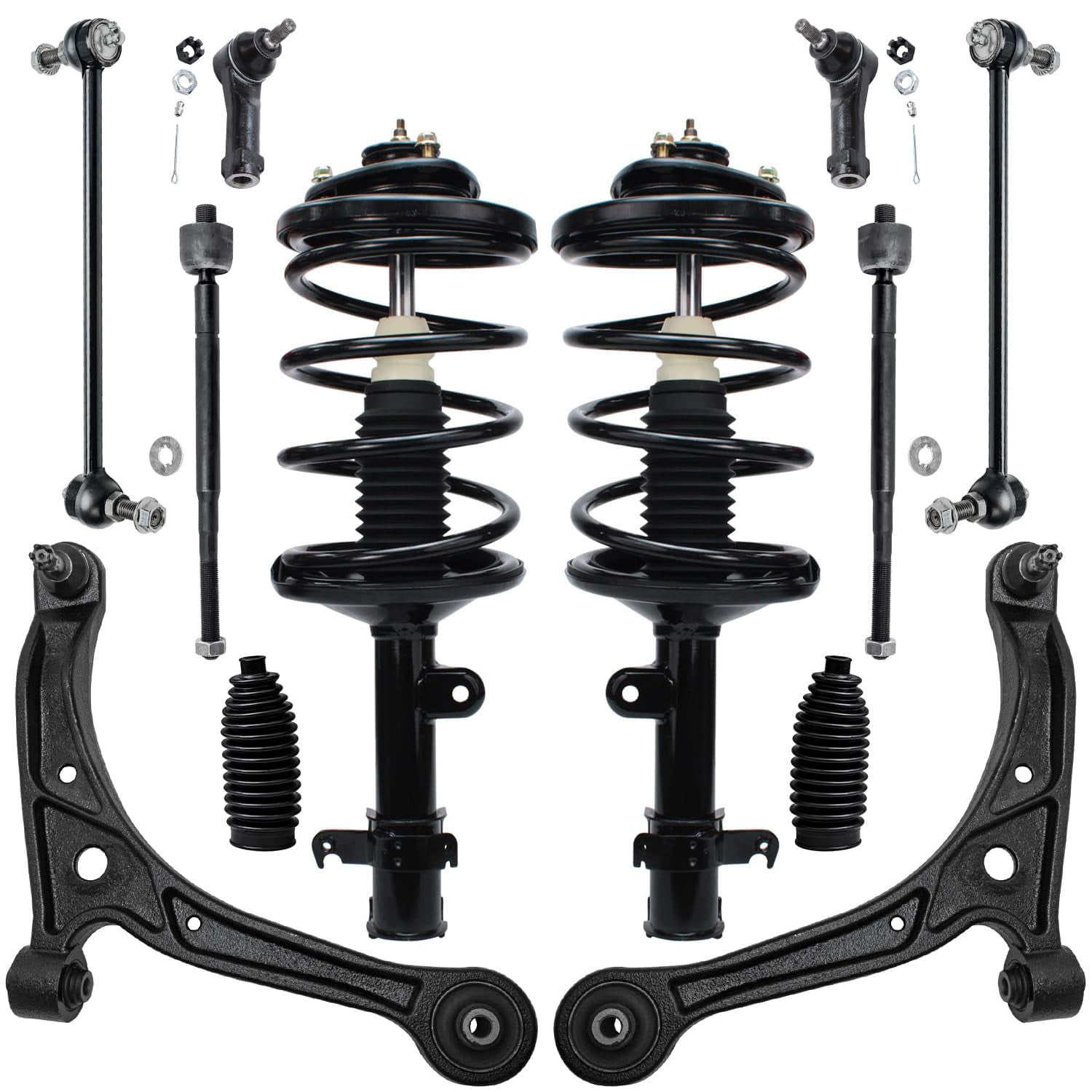 Detroit Axle - Front 12pc Suspension Kit for 2002 2003 2004 Honda Odyssey, 2 Struts 2 Lower Control Arms w/Ball Joints 4 Tie Rods 2 Boots 2 Sway Bar Links 2003 Replacement