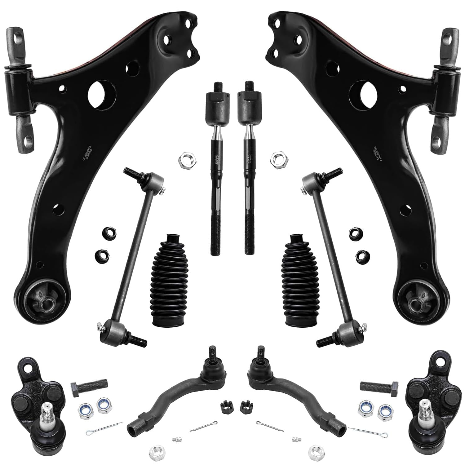 Detroit Axle - Front 12pc Suspension Kit for 2002-2003 Toyota Camry Lexus ES300, 2Lower Control Arms 2 Ball Joints 4 Outer Inner Tie Rods 2 Sway Bars 2 Boots & Bellows Replacement