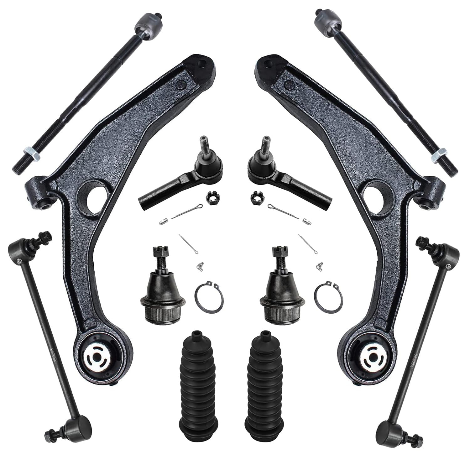 Detroit Axle - Front 12pc Suspension Kit for 2007-2010 Sebring, 2008-2014 Dodge Avenger, 2 Lower Control Arms 2 Ball Joints 4 Outer and Inner Tie Rods 2 Sway Bars 2 Boots + Bellows Replacement