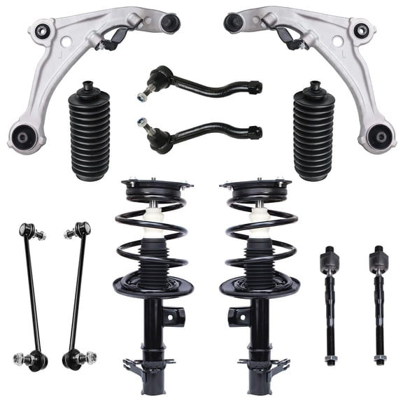 Detroit Axle - Front 12pc Suspension Kit for 2007-2013 Nissan Altima, 2 Struts w/ Coil Springs 2 Lower Control Arms 2 Sway Bars 4 Tie Rods 2 Boots 2008 2009 2010 2011 2012