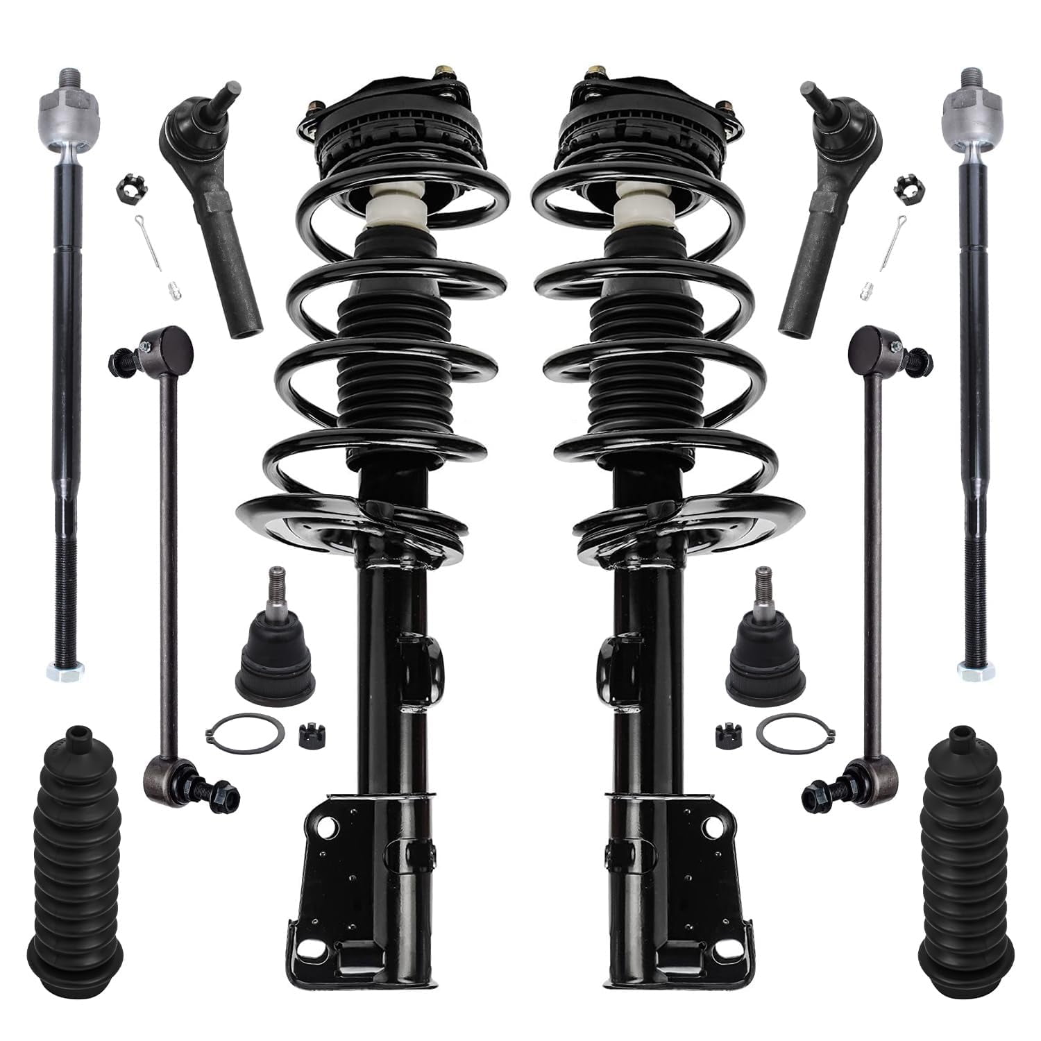 Detroit Axle - Front 12pc Suspension Kit for 2008-2010 Chrysler Town & Country Dodge Grand Caravan 2 Ready Struts 2 Lower Ball Joints 4 Tie Rods 2 Sway Bars 2 Boots
