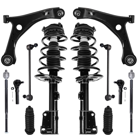 Detroit Axle - 12pc Front End Suspension Kit for 2008-2010 Dodge Grand Caravan Chrysler Town & Country, 2 Ready Struts, 2 Lower Control Arms, 2 Sway Bar Links, 4 Inner & Outer Tie Rods, 2 Boots
