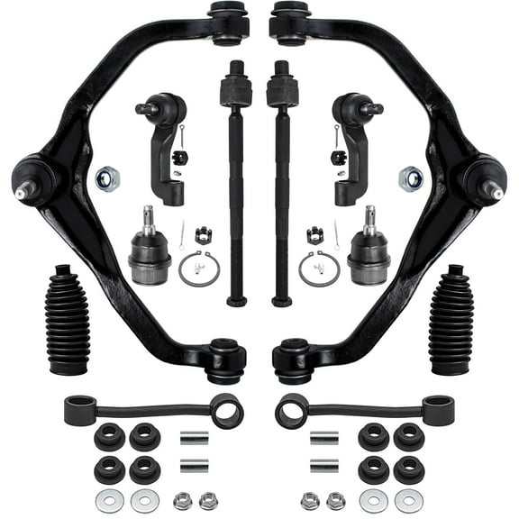Detroit Axle - Front 12pc Suspension Kit for 2008-2012 Jeep Liberty, 2007-2011 Dodge Nitro, Upper Control Arms w/Ball Joints Lower Ball Joints Sway Bars Tie Rods Boots Replacement