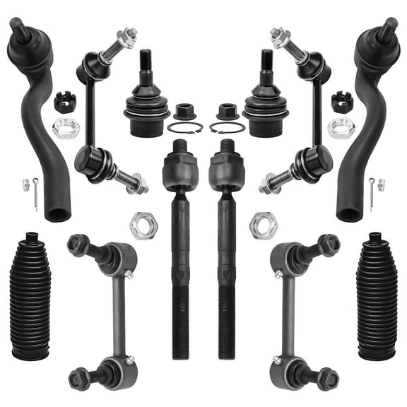 Detroit Axle - Front 12pc Suspension Kit for 2011-2015 Dodge Durango Jeep Grand Cherokee, 2 Lower Ball Joints 4 Front and Rear Sway Bars 4 Tie Rods 2 Boots 2012 2013 2014 Replacement