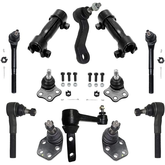 Detroit Axle - Front 12pc Suspension Kit for 2WD 00-02 Dodge Ram 2500 3500, 4 Upper Lower Ball Joints 4 Outer Inner Tie Rods 2 Adjustment Sleeves 1 Idler Arm 1 Pitman Arm 2000 2001 2002