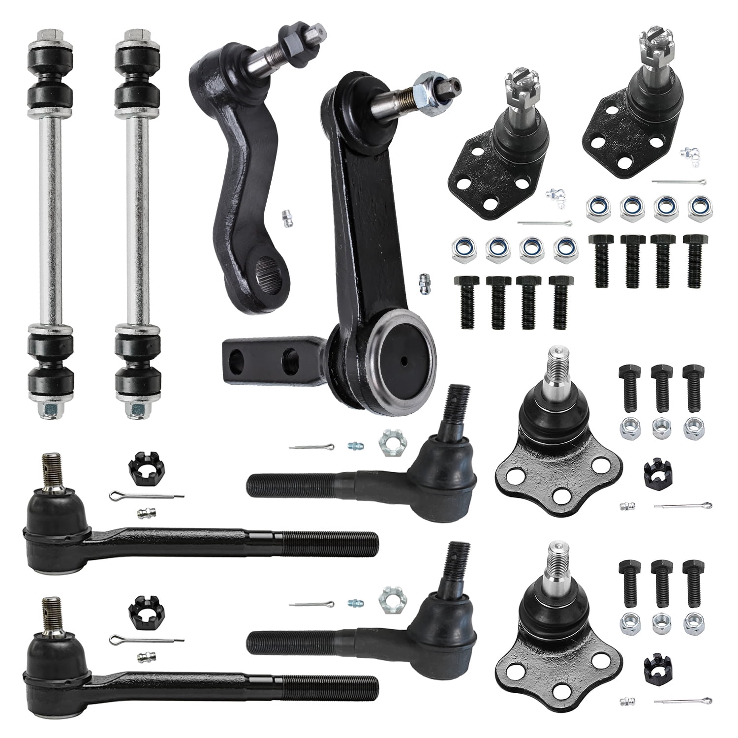 Detroit Axle - Front 12pc Suspension Kit for 2WD 2000-2001 Dodge Ram 1500, 2 Upper Control Arms 2 Lower Ball Joints 4 Outer & Inner Tie Rods 2 Sway Links 1 Pitman Arm 1 Idler Arm Replacement