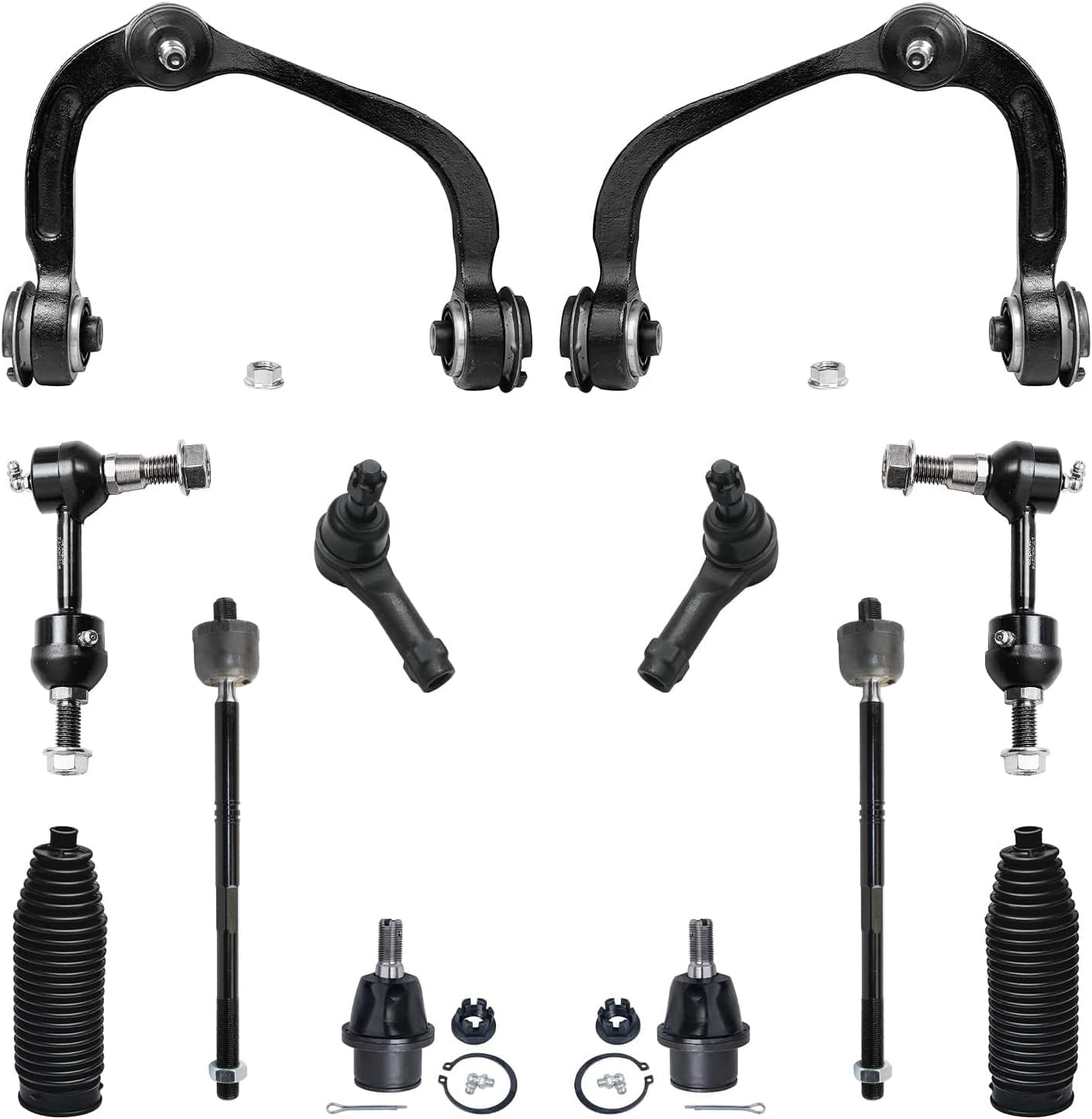 Detroit Axle - Front 12pc Suspension Kit 2WD 2004-2005 Ford F-150, 2 Upper Control Arms 2 Lower Ball Joints 2 Sway Bars 4 Outer Inner Tie Rods 2 Boots Replacement