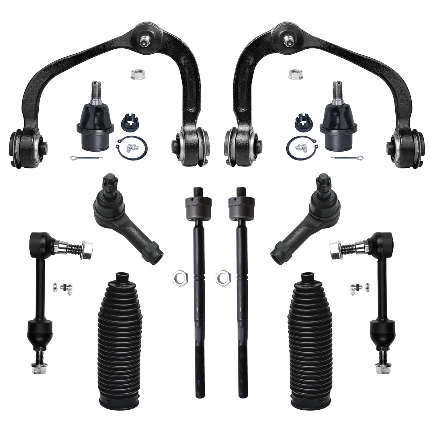 Detroit Axle - Front 12pc Suspension Kit 4WD 2004 2005 Ford F-150, 2 Upper Control Arms 2 Lower Ball Joints 2 Sway Bars 4 Outer and Inner Tie Rods 2 Boots & Bellows Replacement