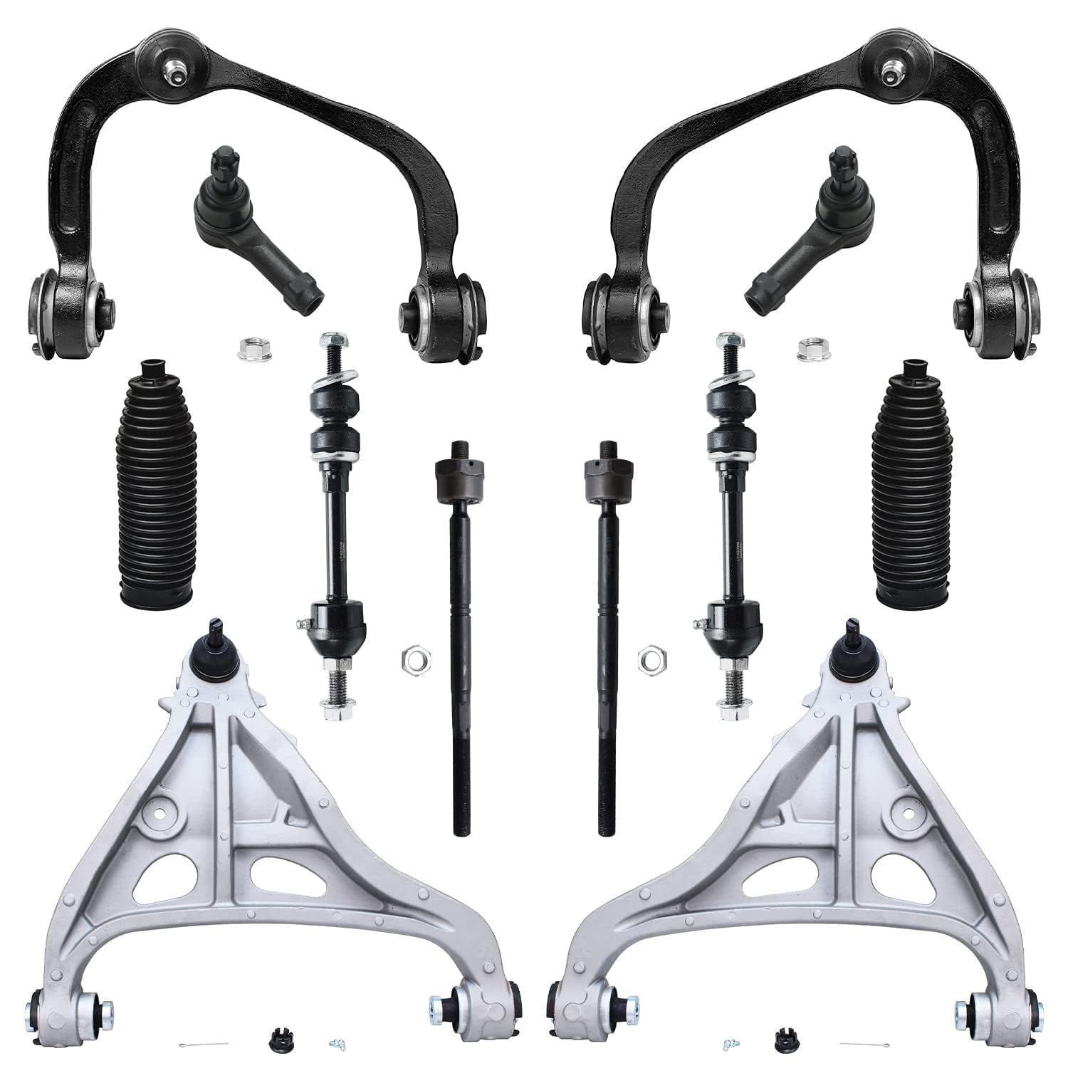 Detroit Axle - Front 12pc Suspension Kit 4WD Ford F-150 Lincoln Mark LT 2005 2006 2007 2008, 4 Upper and Lower Control Arms 2 Sway Bars 4 Outer & Inner Tie Rods 2 Boots Replacement
