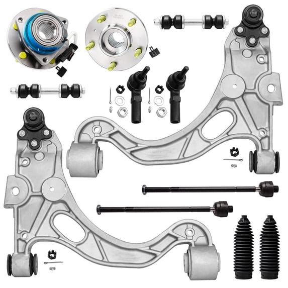 Detroit Axle - Front 12pc Suspension Kit for Buick LeSabre Park Avenue Riviera Cadillac Deville Seville, 2 Wheel Bearing Hubs 2 Control Arms 4 Tie Rods 2 Sway Bars 2 Boots Replacement