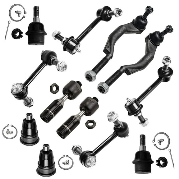 Detroit Axle - Front 12pc Suspension Kit for Buick Rainier Chevy SSR Trailblazer EXT GMC Envoy XL XUV Isuzu Ascender Saab 9-7X Olds Bravada, Tie Rods Ball Joints Front Rear Sway Bars Replacement