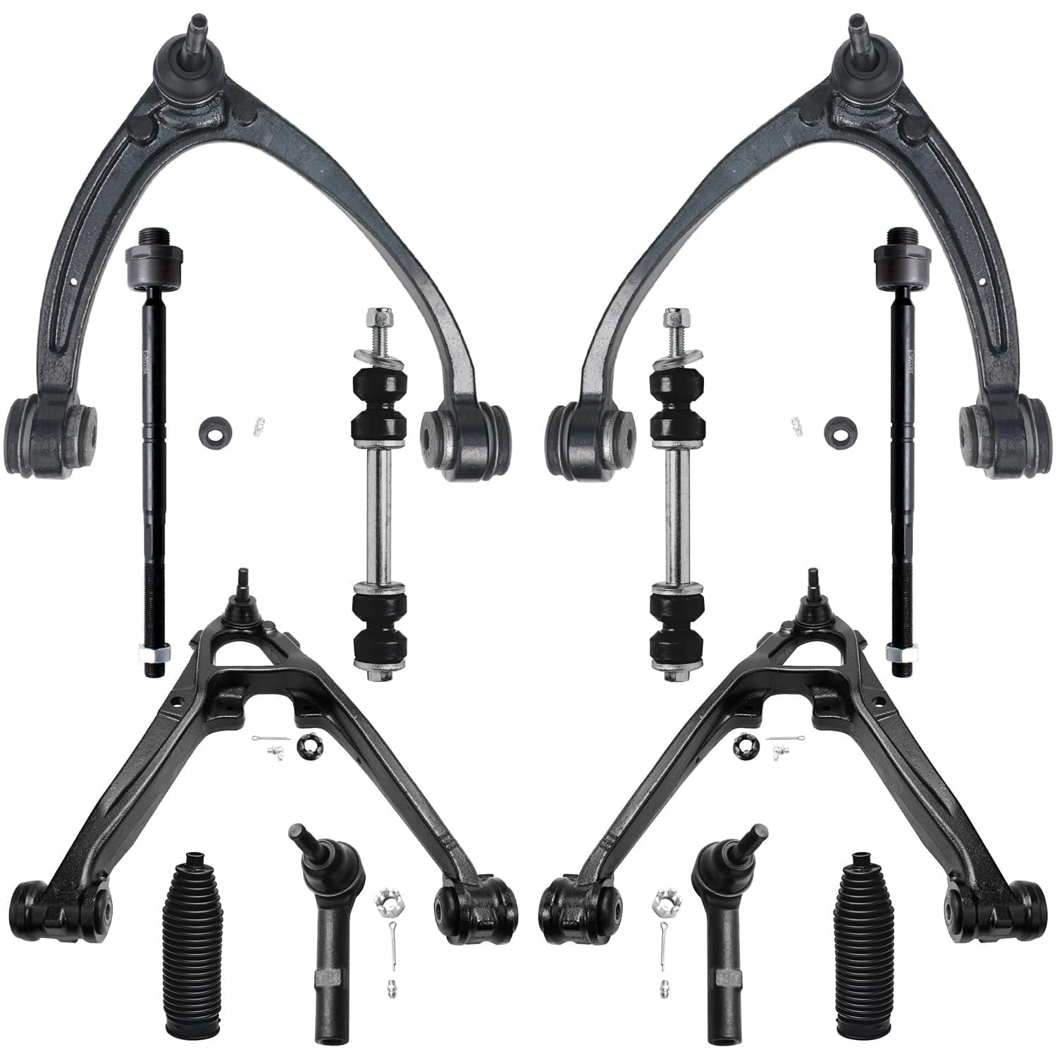 Detroit Axle - Front 12pc Suspension Kit for GMC Chevy Silverado Sierra Yukon XL Suburban 1500 Tahoe Avalanche Cadillac Escalade ESV EXT 4 Control Arms with Ball Joints 4 Tie Rods 2 Sway Bars 2 Boots