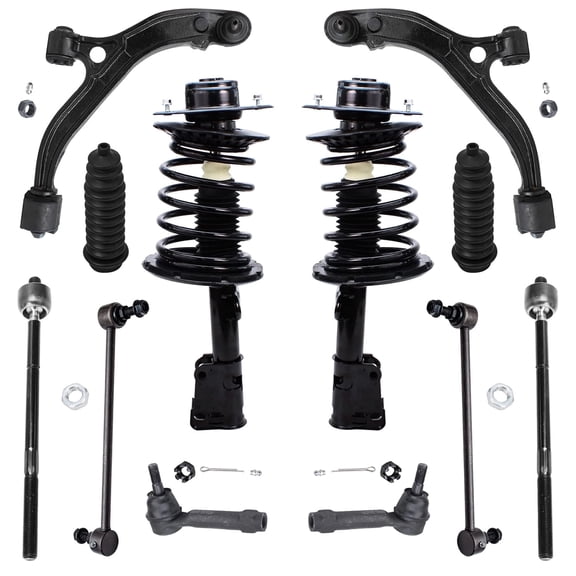 Detroit Axle - 12pc Front Suspension Kit for Chrysler Town & Country Voyager Dodge Grand Caravan, Lower Control Arms Sway Bars Inner Outer Tie Rods Boots 2001 2002 2003 Replacement Struts Shocks