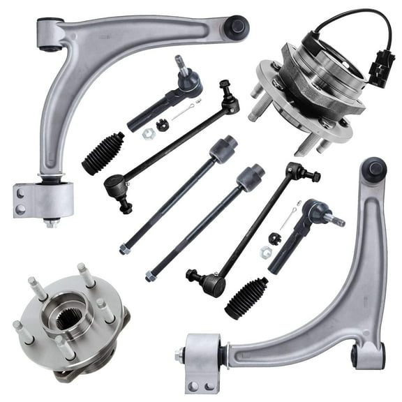 Detroit Axle - Front 12pc Wheel Bearing Hubs Kit for Chevy Malibu Pontiac G6 Saturn Aura, 2 Lower Control Arms w/Ball Joints 4 Tie Rods 2 Boots 2 Sway Bars 2 Wheel Hubs 2001 2002 2003 Repla