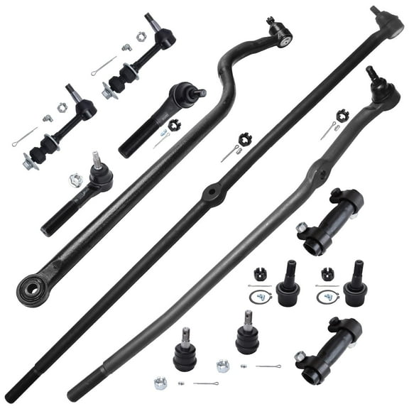 Detroit Axle - Front 13pc Suspension Kit for 4WD 00-01 Dodge Ram 1500, Tie Rods Adjusting Sleeves Lower Upper Ball Joints Sway Bars Track Bar Replacement