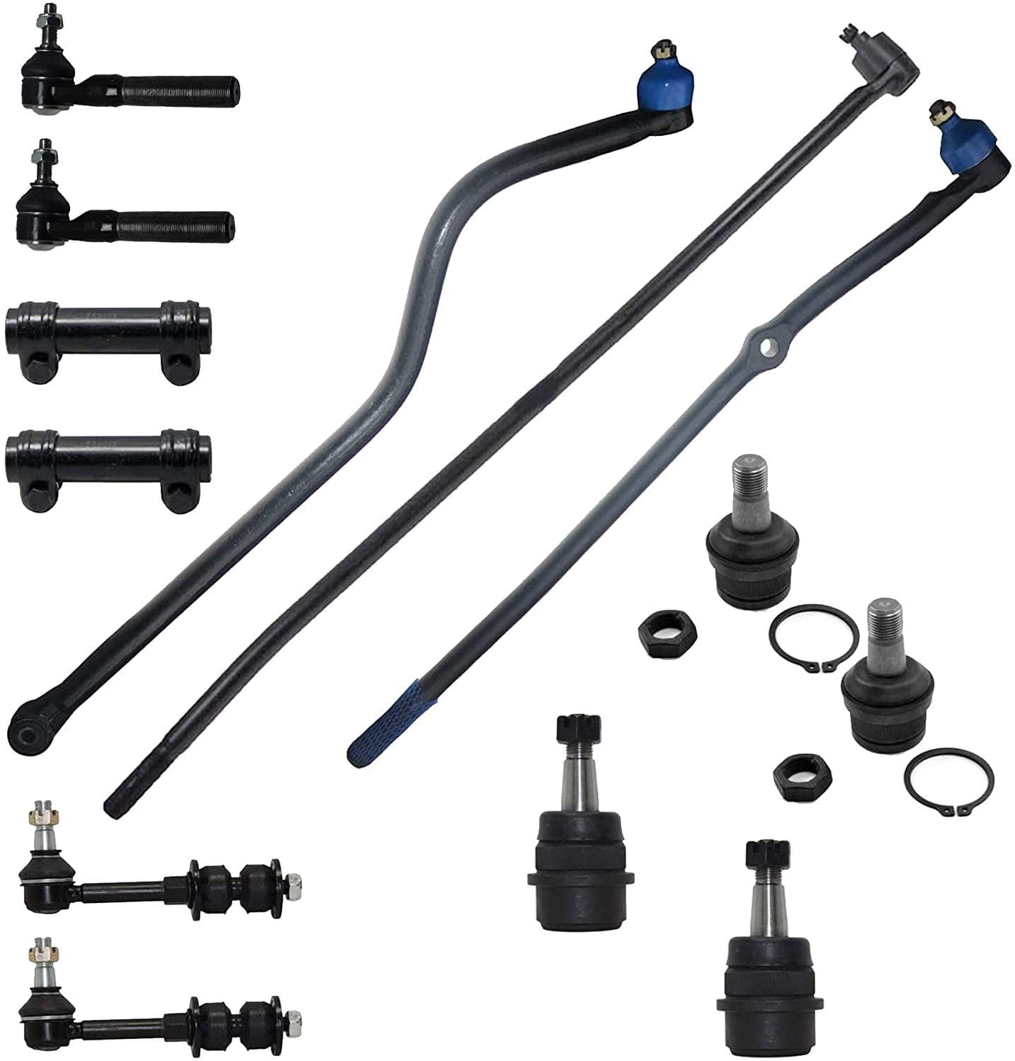 Detroit Axle - Front 13pc Suspension Kit for 4WD 1998-1999 Dodge Ram 1500 2500, 4 Tie Rods 4 Ball Joints 2 Sway Bar Links 2 Sleeves 1 Track Bar Replacement