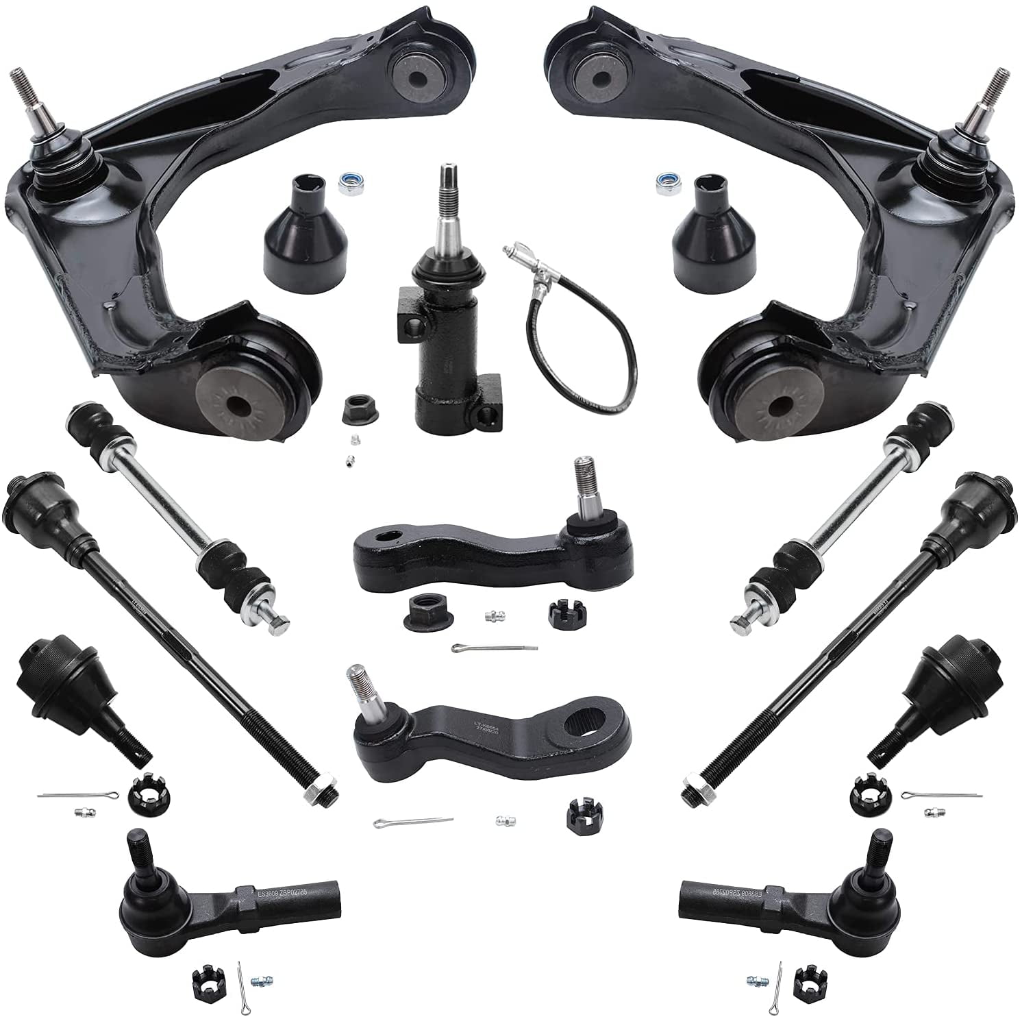 Detroit Axle - Front 13pc Suspension Kit for Chevy Silverado GMC Sierra 1500 2500 3500 HD 2 Control Arms 2 Ball Joints 2 Sway Bars 4 Tie Rods 1 Pitman Arm 1 Idler Arm 1 Idler Bracket Replacement