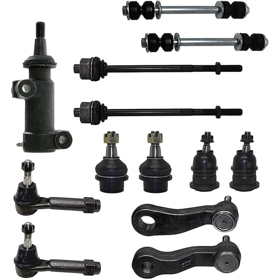 Detroit Axle - 13pc Front Suspension Kit for Chevy Silverado Sierra Avalanche Suburban GMC Yukon XL 1500 Cadillac Escalade ESV EXT, Tie Rods Ball Joints Sway Bars Idler Arm Bracket Pitman Replacement