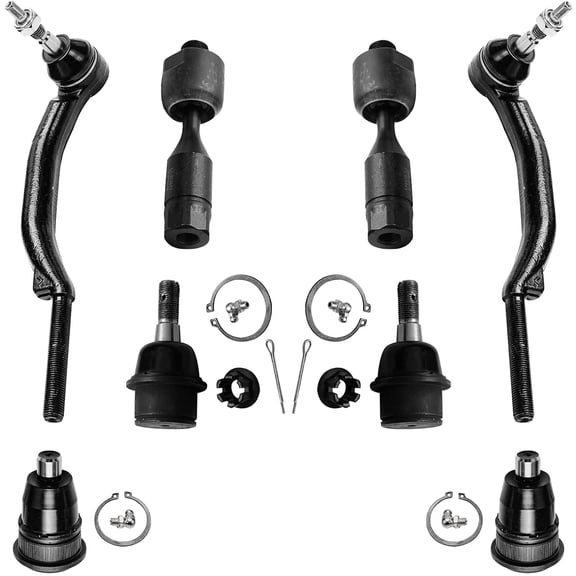 Detroit Axle - Front (14mm) Tie Rods + Ball Joints Replacement for 2002 Chevrolet Trailblazer GMC Envoy Oldsmobile Bravada - 8pc Set