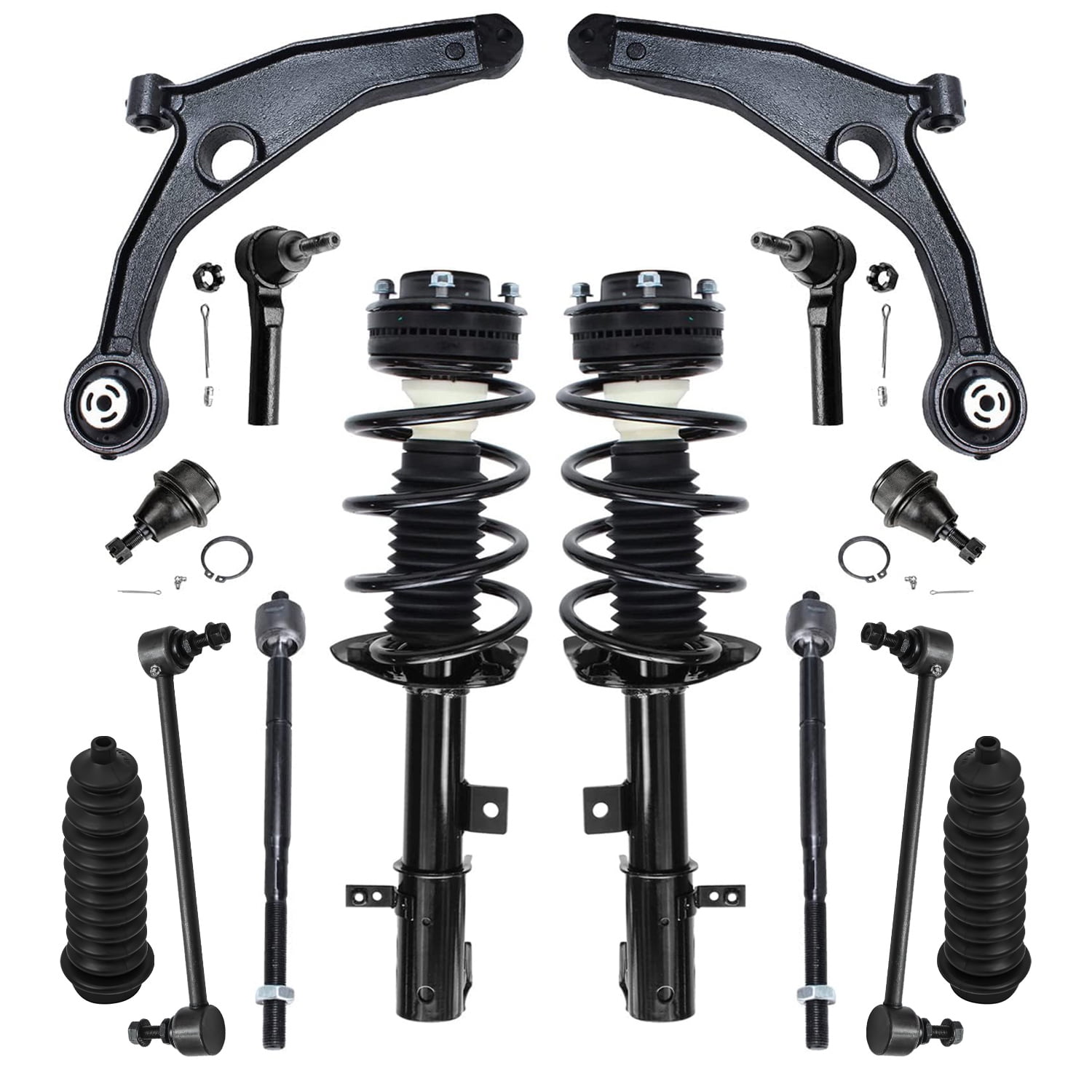 Detroit Axle - Front 14pc Suspension Kit for 2008-2014 Dodge Avenger, 2007-2009 Sebring, 2.4L 2 Struts 2 Lower Control Arms 2 Lower Ball Joints 4 Tie Rods 2 Sway Bars 2 Boot and Bellows Replacement