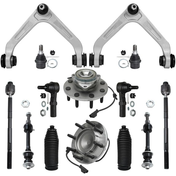 Detroit Axle - Front 14pc Suspension Kit for 2WD 03-05 Dodge Ram 2500 3500, 2 Wheel Bearing Hubs 2 Control Arms 2 Ball Joints 4 Tie Rods 2 Sway Bars 2 Boots 2003 2004 2005 Replacement