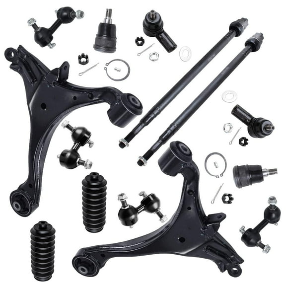 Detroit Axle - Front 14pc Suspension Kit for Honda Civic 2001 2002 2003 2004 2005, 2 Lower Control Arms 2 Ball Joints 4 Outer Inner Tie Rods 4 Front and Rear Sway Bars 2 Boots Replacement
