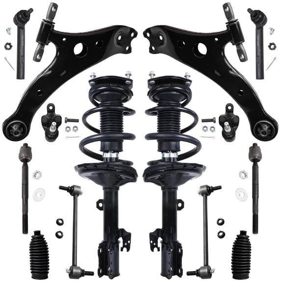 Detroit Axle - Front 14pc Suspension Kit for 2004 2005 2006 2007 Toyota Highlander, 2 Struts 2 Lower Control Arms 2 Lower Ball Joints 4 Tie Rods 2 Sway Bars 2 Boots & Bellows