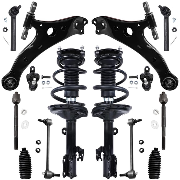 Detroit Axle - Front 14pc Suspension Kit for 2004 2005 2006 2007 Toyota Highlander, 2 Struts 2 Lower Control Arms 2 Lower Ball Joints 4 Tie Rods 2 Sway Bars 2 Boots & Bellows