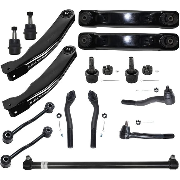 Detroit Axle - Front 15pc Suspension Kit for 99-04 Jeep Grand Cherokee 1999 2000 2001 2002 2003 2004, Upper & Lower Control Arms Ball Joints Sway Bars Outer Tie Rods Adjusting Sleeve Replacement