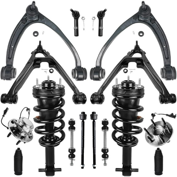 Detroit Axle - Front 16pc Suspension Kit for 2WD 2007-2013 Chevy Silverado GMC Sierra 1500, 2 Wheel Bearing Hubs 4 Control Arms 4 Tie Rods 2 Sway Bars 2 Struts 2 Boots Replacement