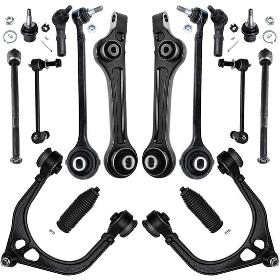Detroit Axle - Front 16pc Suspension Kit for RWD 2011-2014 300 Dodge Charger Challenger, 6 Control Arms 4 Tie Rods 2 Sway Bars 2 Ball Joints 2 Boots 2011 2012 2013 2014 Replacement