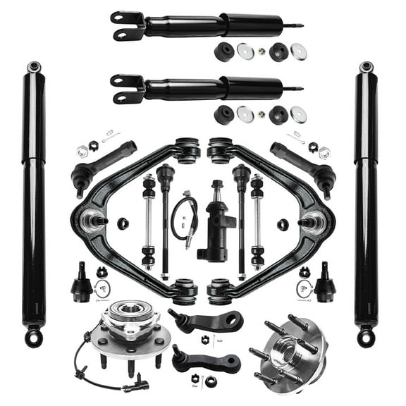 Detroit Axle - 19pc Front End Kit for Silverado Sierra Suburban Yukon XL 1500 Tahoe Upper Control Arms Ball Joints Sway Bars Tie Rods Wheel Bearing Hubs Replacement Front Rear Shock Absorbers