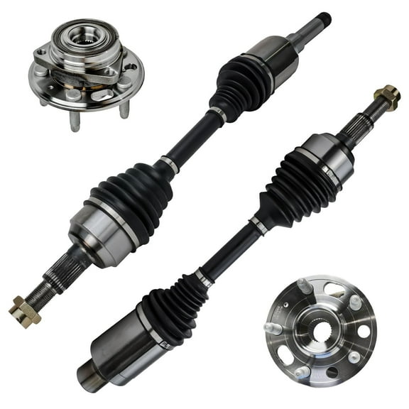 Detroit Axle - Front 4pc CV Axles Wheel Bearing Hubs for 2010-2017 Chevy Equinox GMC Terrain, 2 Wheel Bearing and Hubs 2 CV Axles 2011 2012 2013 2014 2015 Replacement