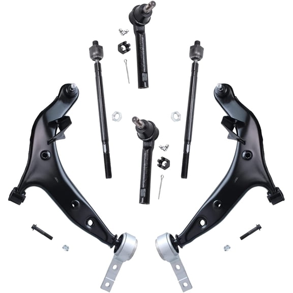 Detroit Axle - Front 6pc Control Arms Kit for 2004-2009 Nissan Quest, 2 Lower Control Arms w/Ball Joints 4 Tie Rods 2005 2006 2007 2008 Replacement