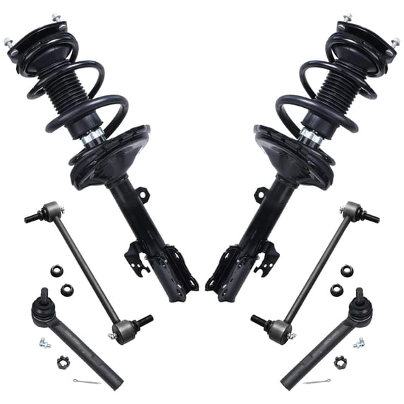 Detroit Axle - 6pc Front Struts Kit for 2004 2005 2006 2007 Toyota Highlander, 2 Struts & Coil Spring 2 Stabilizer Sway Bar Links 2 Outer Tie Rod Ends