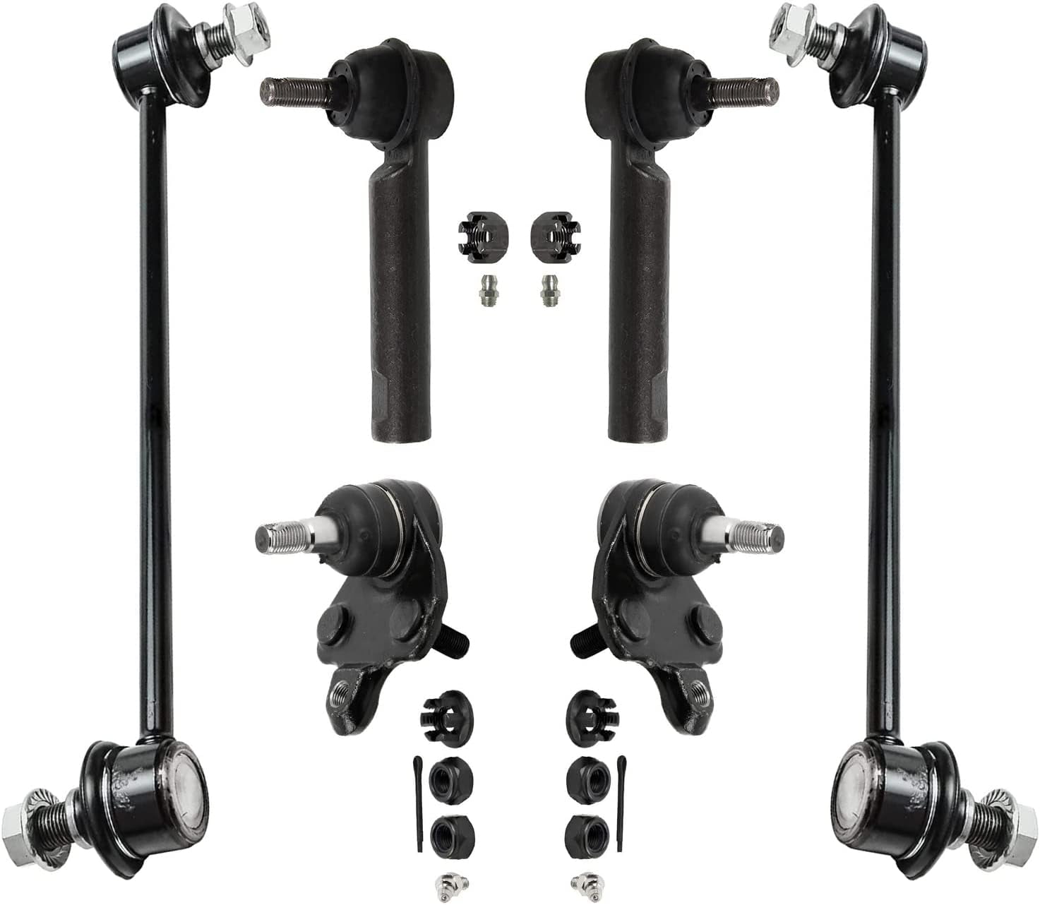 Detroit Axle - Front 6pc Suspension Kit for 2009-2010 Pontiac Vibe, 09-19 Toyota Corolla, 09-13 Matrix, 2 Outer Tie Rods 2 Sway Bar Links 2 Lower Ball Joints Replacement