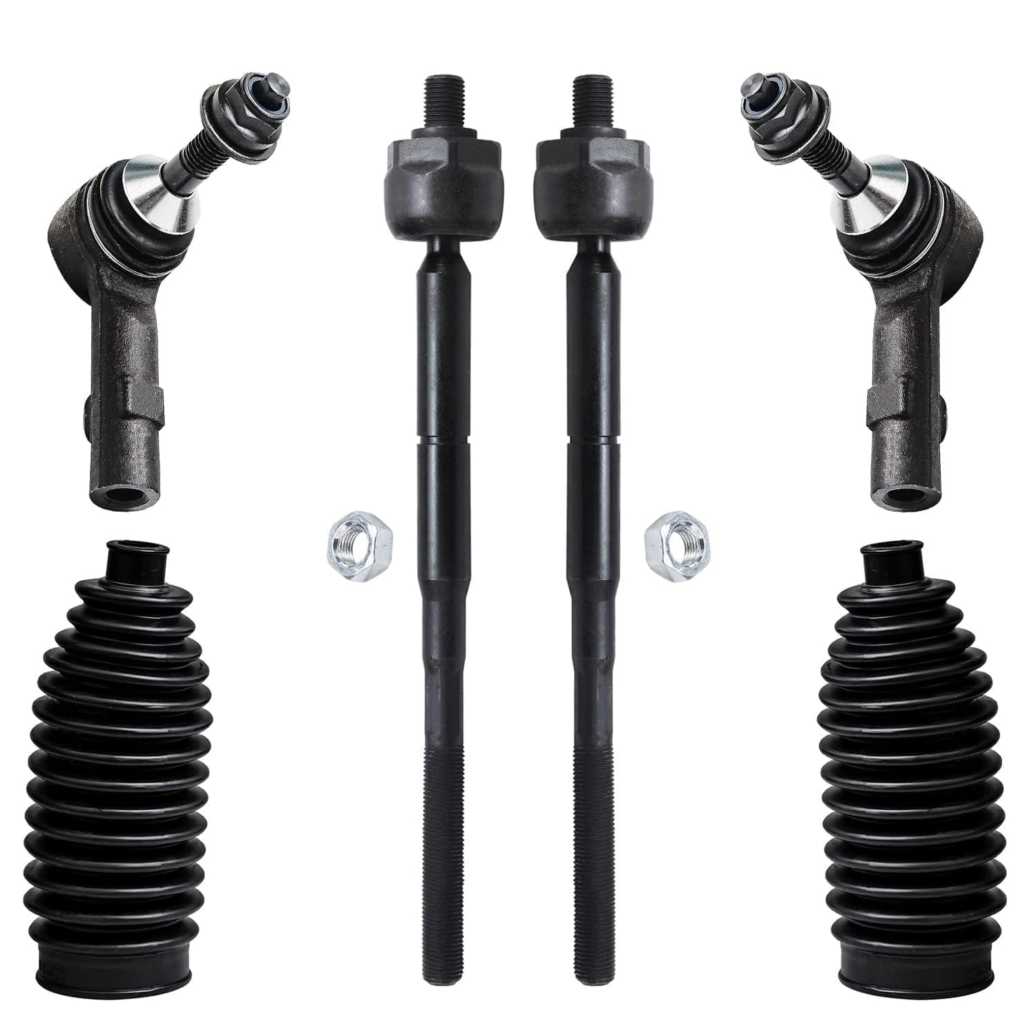 Detroit Axle - Front 6pc Tie Rods Kit for 2010-2015 Ford Flex Taurus Lincoln MKT, 2010-2016 MKS, 4 Outer & Inner Tie Rods 2 Boots 2011 2012 2013 2014 Replacement