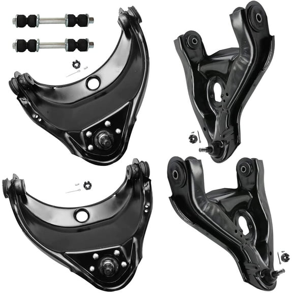 Detroit Axle - Front 6pc Suspension Kit for Chevy GMC Tahoe Yukon C1500 Suburban C2500, 4 Lower & Upper Control Arms w/Ball Joints Assembly 2 Sway Bar Links Replacement
