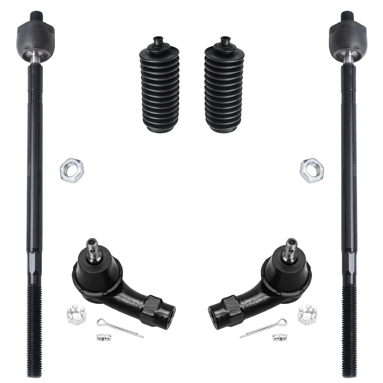 Detroit Axle - Front 6pc Tie Rods Kit for 00-06 Ford Focus, 4 Suspension Outer & Inner Tie Rod Ends 2 Boots 2000 2001 2002 2003 2004 2005 2006 Replacement