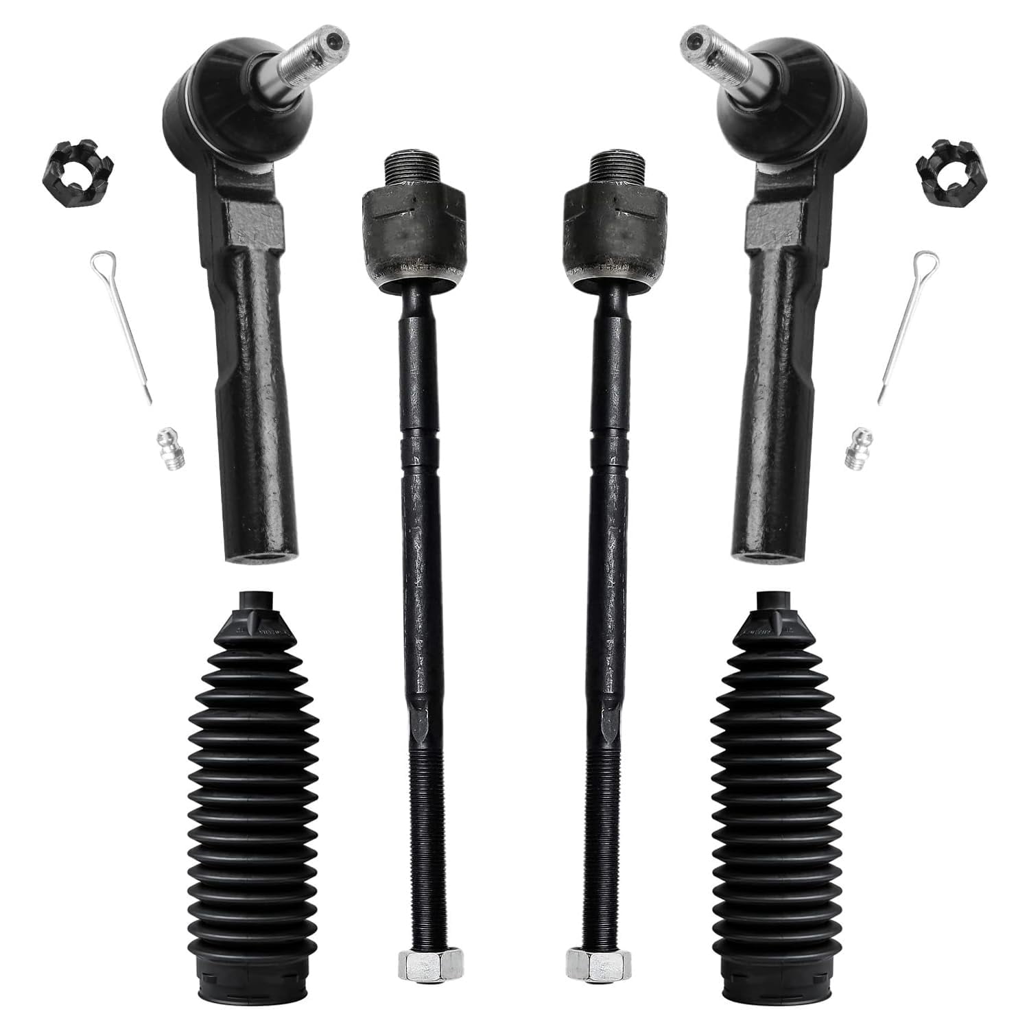 Detroit Axle - 6pc Front Tie Rods Kit for 99-06 GMC Chevy Sierra Silverado 1500, 4 Inner & Outer Tie Rod Ends 2 Boots 1999 2000 2001 2002 2003 2004 2005 2006 Replacement