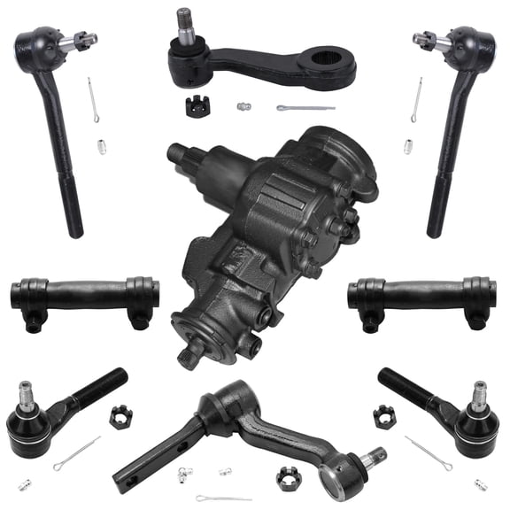 Detroit Axle - Front 8pc Gear Box Kit for Chevy Blazer S10 GMC Jimmy Sonoma Isuzu Hombre, Power Steering Gear Box Tie Rods Adjusting Sleeves Idler Pitman Arm Replacement